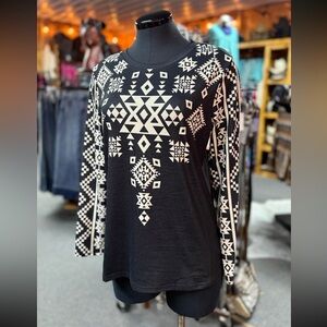 NEW Black Aztec Long Sleeve Top
